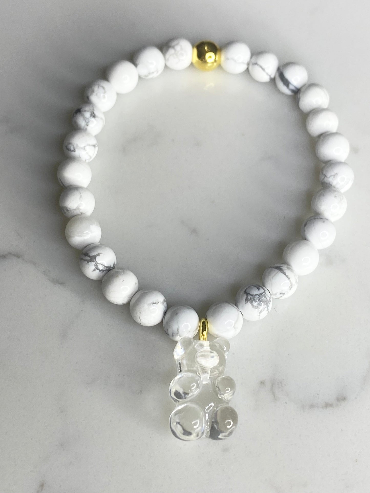 Natural gemstone bracelet with clear resin gummy bear