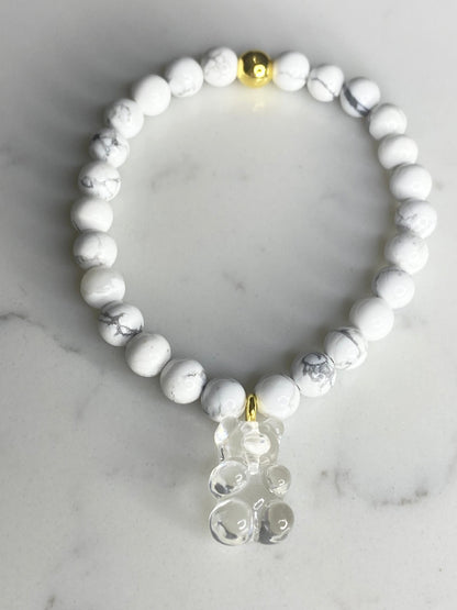 Natural gemstone bracelet with clear resin gummy bear