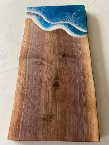 Ocean resin on reclaimed walnut charcuterie
