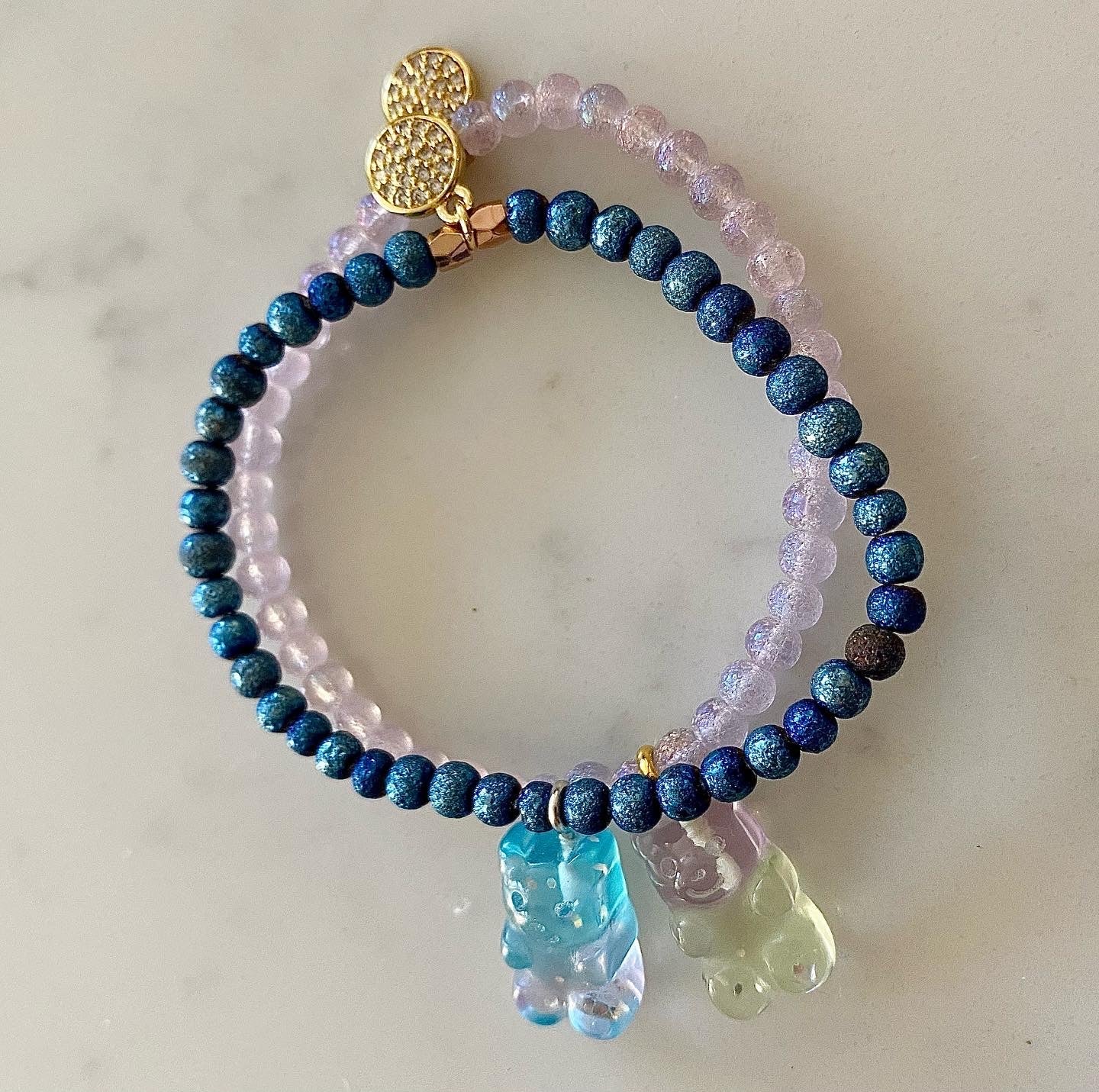 Two Stacking glitter glass bead bracelets