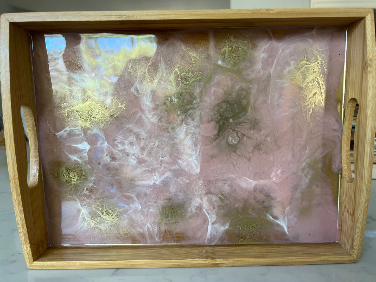 Blush pink, gold and white tray
