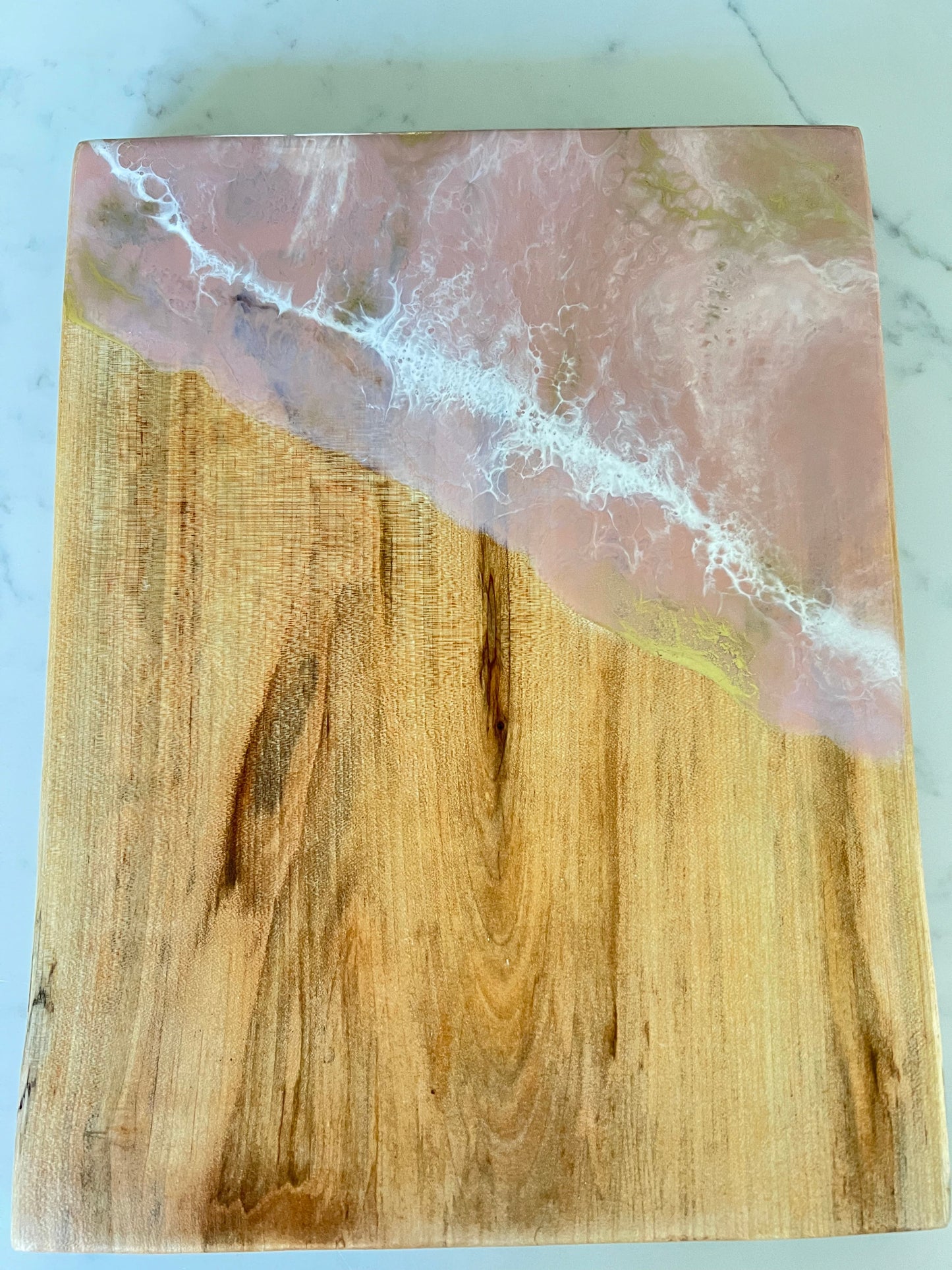 Hand poured resin cheese board on reclaimed maple