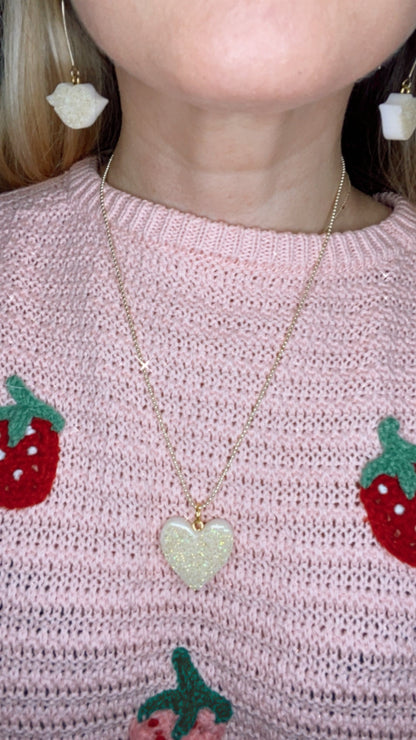 Gold resin heart necklace with 14k paper lip style trendy necklace. (Not ball chain seen here)