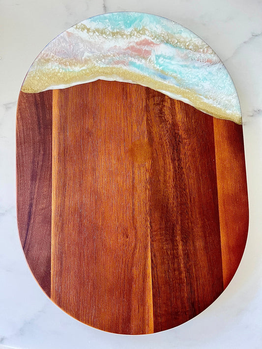 Pill shape pastel resin acacia wood board